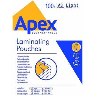 043859584840-Fellowes Apex - 100 pochettes de plastification A3 (303 x 426 mm) - 80 microns--0