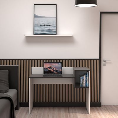 0000006695712-EasyHome - Bureau LV16 121 cm - avec cube de rangement - noir - pieds blancs--0