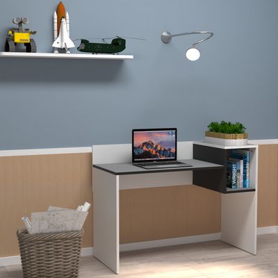 0000006695712-EasyHome - Bureau LV16 121 cm - avec cube de rangement - noir - pieds blancs--3