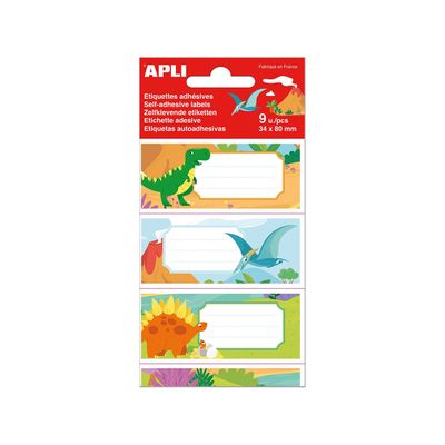 8410782184393-Apli Dinosaures - 9 Étiquettes scolaires - 36 x 81 mm--0