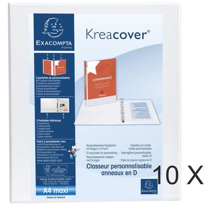 3130638518268-Exacompta Kreacover - 10 Classeurs 2 anneaux personnalisable - Dos 47 mm - A4 Maxi - blanc - 3 poches e--0