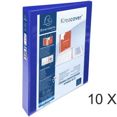 3130637518269-Exacompta Kreacover - 10 Classeurs 2 anneaux personnalisable - Dos 47 mm - A4 Maxi - bleu - 3 poches ex--0