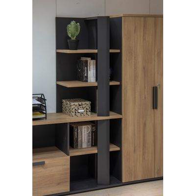 3483601088849-Bibliothèque ARCADE -  L60 x H182 x P45 - 4 étagères - chêne/anthracite--1