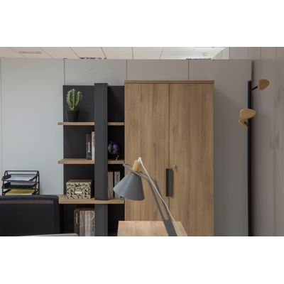3483601088795-Armoire haute ARCADE -  L81 x H184 x P45 - 2 portes - chêne/anthracite--3