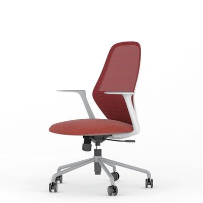 3701338802348-Fauteuil de bureau TIME - accoudoirs fixes gris clair - rouge--1