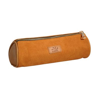 3173743246220-Trousse Velvet ronde velours - 1 compartiment - cognac - Carpentras--0