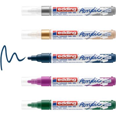 4057305030962-Edding 5100 - Pack de 5 marqueurs acryliques - argent, rouge, vert mousse, or, bleu nuit--5