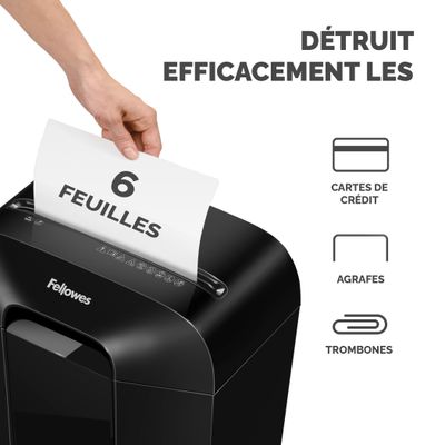 043859769025-Fellowes Powershred LX25M - Destructeur de documents coupe croisée mini-cut - 6 feuilles - Corbeille 11--2