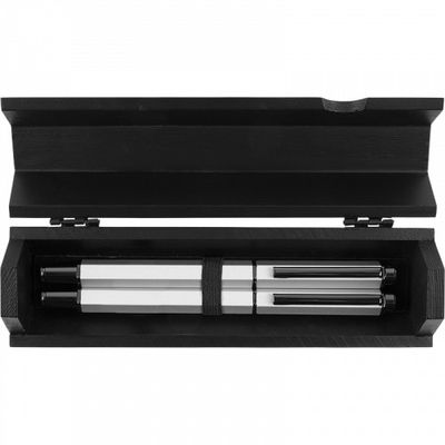 3664447136141-Oberthur Belgrade - Parure de stylo plume et roller - argent--0