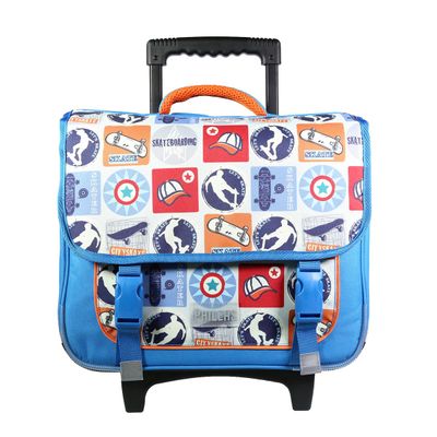 3666311009858-Cartable à roulettes Phileas Skate 38 cm - 2 compartiments - bleu - Bagtrotter--0