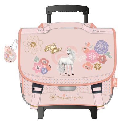 3661507524429-Cartable à roulettes Bella Sara Romantic 38 cm - 2 compartiments - rose poudré - Kid'Abord--0