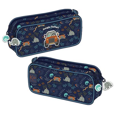 3661507027739-Trousse rectangulaire KIP Jungle - 2 compartiments - bleu - Kid'Abord--0