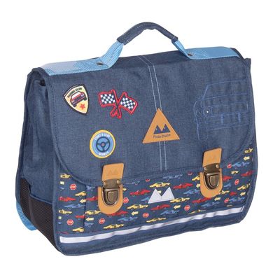 3661507113418-Cartable Poids Plume Vroum - 38 cm - 2 compartiments - bleu marine - Kid'Abord--0