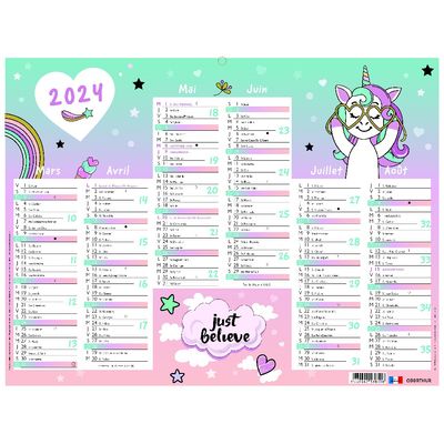 3664447138596-Calendrier Licorne - 7 mois par face - 32 x 42 cm - Oberthur--0
