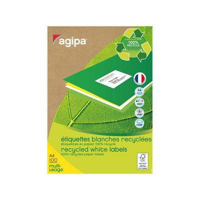 3270241011876-Apli Agipa - 2400 Étiquettes 100% recyclées blanches multi-usages - 70 x 37 mm - coins droits - compatibles avec mon timbre en li--0