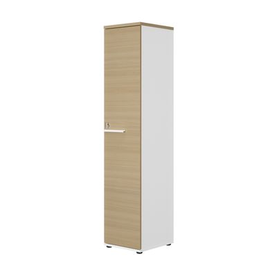 3483601098190-Colonne bibliothèque 1 porte CONNEXION - L40 x H187 x P45 - 4 étagères - Chêne/blanc--0