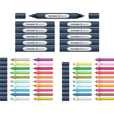 4004675162601-Schneider Paint-It 040 SetTwin Marker - 20 cartouches de recharges à pointe ogive + 21 à pointe pinceau + 11 corps - c--0