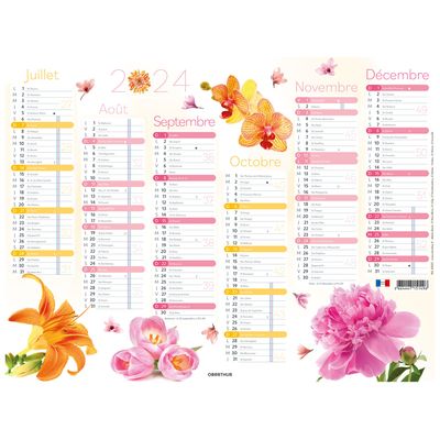 3664447151496-Calendrier Fleurs - 6 mois par face - 32 x 42 cm - Oberthur--1