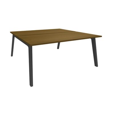 3253310481176-Bureau double STEELY - L140 cm - Bureau de départ - Pieds carbone - plateau imitation noyer--0
