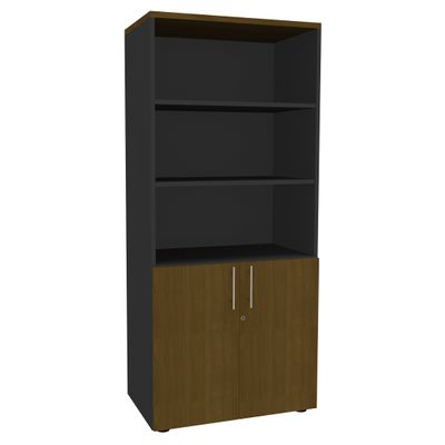 3253310524149-Bibliothèque IDRA/DUAL  avec 2 portes basses - L80 x H180 x P47 - Corps anthracite - Portes et dessus --0