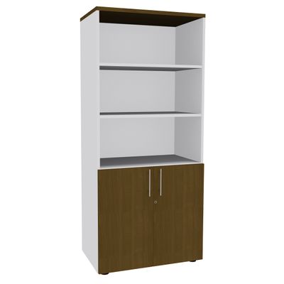 3253310526242-Bibliothèque IDRA/DUAL  avec 2 portes basses - L80 x H180 x P47 - Corps blanc - Portes et dessus imita--0