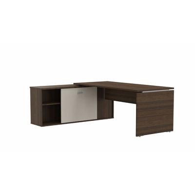 3617350000917-Bureau manager MOKA - L202 x P180 cm - avec console retour - plateau droit - imitation noyer brun--0