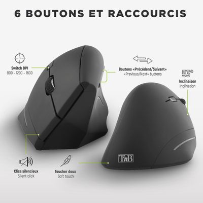 3303170113967-T'nB Ergo - Souris sans fil ergonomique pour droitier - noir--3