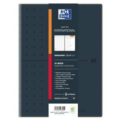 3147280282973-Agenda Oxford International - 16 mois - 1 semaine sur 2 pages - 16x24 cm - Colori Noir - Hamelin--0