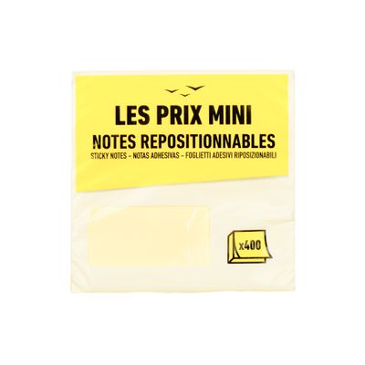 3539012004609-Les Prix Mini - Bloc Cube notes repositionnables - 400 feuilles - 76 x 76 mm - jaune pastel--0