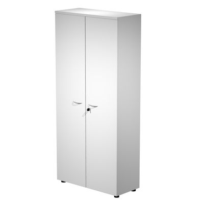 7331920002243-Bibliothèque haute Trend - L80xP35xH180 cm - 2 portes en mélaminé avec serrure - blanc--0