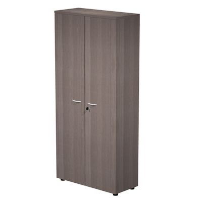 7331920002304-Bibliothèque haute Trend - L80xP35xH180 cm - 2 portes en mélaminé avec serrure - imitation frêne To--0