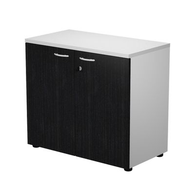 0404052257656-Bibliothèque basse Trend - L80xP44xH72 cm - 2 portes en mélaminé imitation frêne noir avec serrure --0