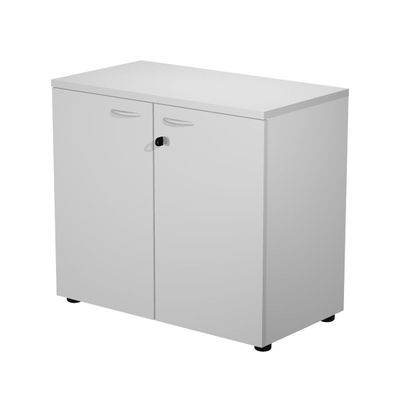 7331920002564-Bibliothèque basse Trend - L80xP44xH72 cm - 2 portes en mélaminé gris avec serrure - gris--0