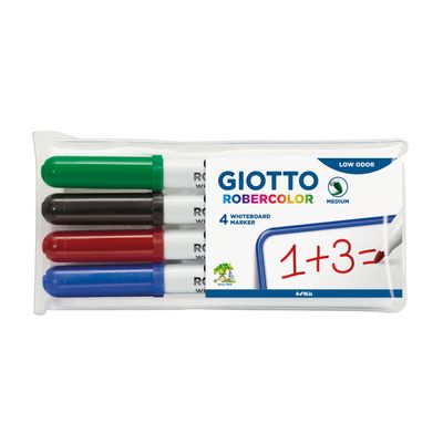 8000825413308-GIOTTO ROBERCOLOR - Etui 4 feutres tableau blanc - pointe ogive medium 4mm (bleu rouge noir vert)--0