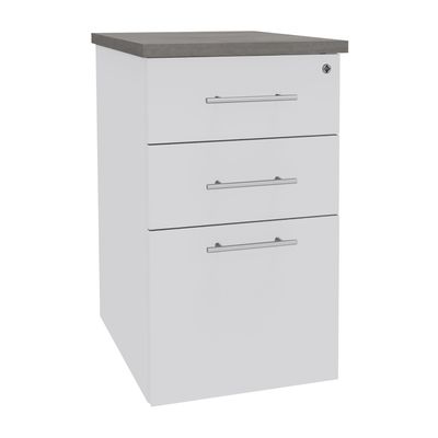 3253310197244-Caisson HT bureau - steely/stelly manager - Profondeur 60 cm - blanc perle - top chene gris--0