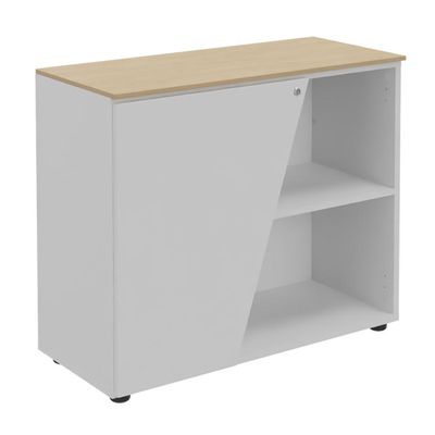 3253310544420-Armoire basse KHEOPS - porte à gauche - structure blanc perle - finition imitation chêne clair--0