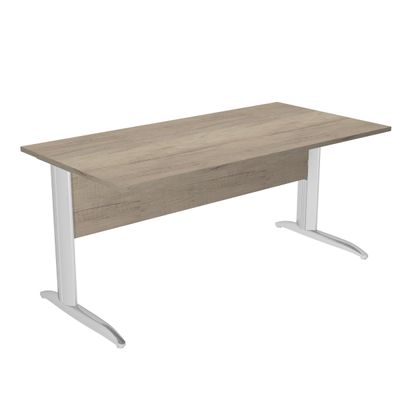 7331920009457-Bureau droit Trend - L160 - Pieds métals - plateau imitation chêne canadien - pied effet chromé--0