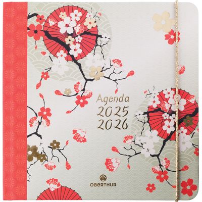 3664447200248-Agenda à élastique Sakura - 1 semaine sur 2 pages - 16,5 x 16,5 cm - fleurs de cerisiers - Oberthur--0