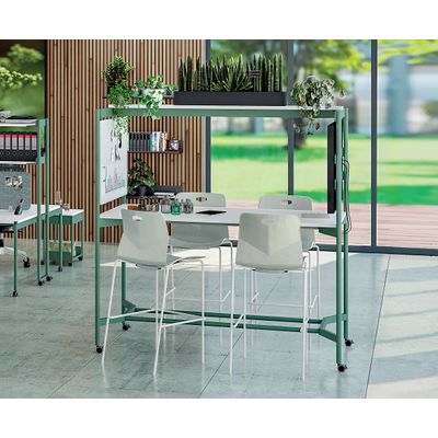 3253310546974-Table Coworking ELKI - L180 - plateau imitation chene gris - pied vert sauge--2