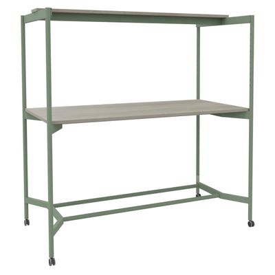 3253310546974-Table Coworking ELKI - L180 - plateau imitation chene gris - pied vert sauge--0
