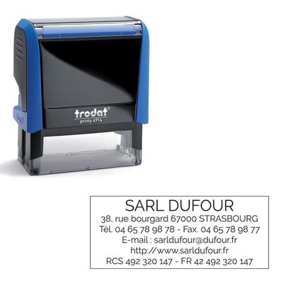 0092399528357-Tampon personnalisé avec 6 lignes de texte - zone d'impression 64 x 26 mm - Trodat Printy 4914 Bleu--1
