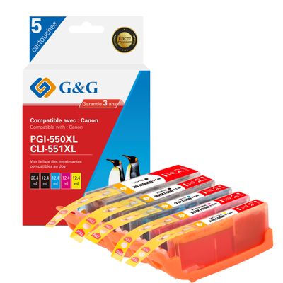 6941881289273-Cartouche compatible Canon CLI-551XL/PGI-550XL - Pack de 4 - noir, cyan, magenta, jaune - G&G--0