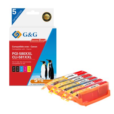 6941881289556-Cartouche compatible Canon CLI-581XXL/PGI-580XXL - Pack de 4 - noir, cyan, magenta, jaune - G&G--0