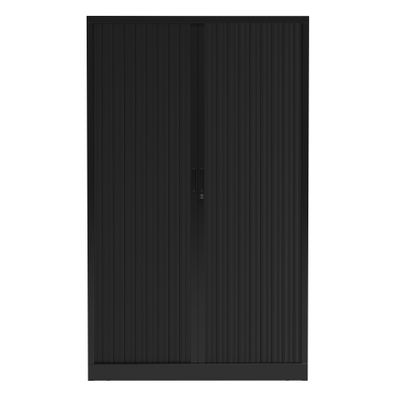 3700339995851-Armoire haute à rideaux - L120 x H198 x P43 cm - corps noir/rideau noir--0