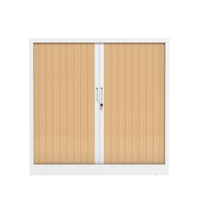 3700339996018-Armoire basse à rideau - L120 x H105 x P43 cm - corps blanc/rideau chêne--1