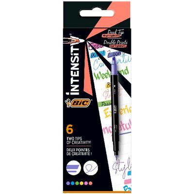 3086123681347-BIC Intensity Dual Tip - 6 Feutres Surligneurs double pointe - couleurs assorties--0
