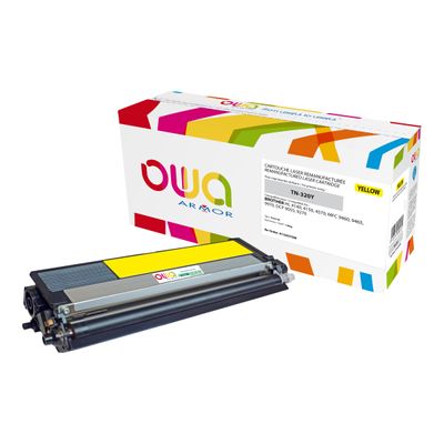 3112539608262-Cartouche laser compatible Brother TN320 - jaune - Owa K15457OW-Angle gauche-0