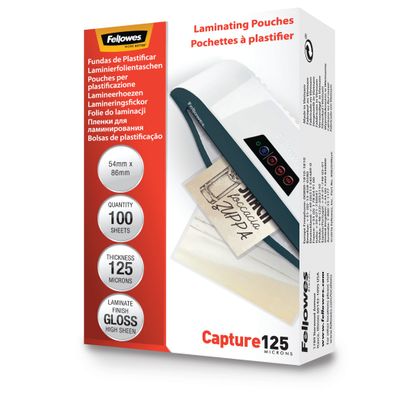 0400000530635-Fellowes - 100 pochettes de plastification (54 x 86 mm) - 125 microns - brillantes --1