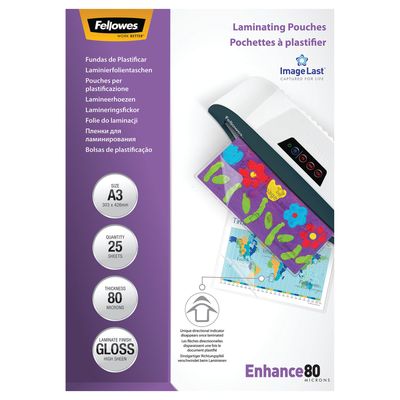 077511539640-Fellowes - 25 pochettes de plastification A3 (303 x 426 mm) - 80 microns - brillantes --0