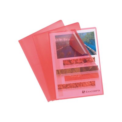 3130631561155-Exacompta - 10 Pochettes coin - A4 - 12/100 - rouge transparent-Avant-1